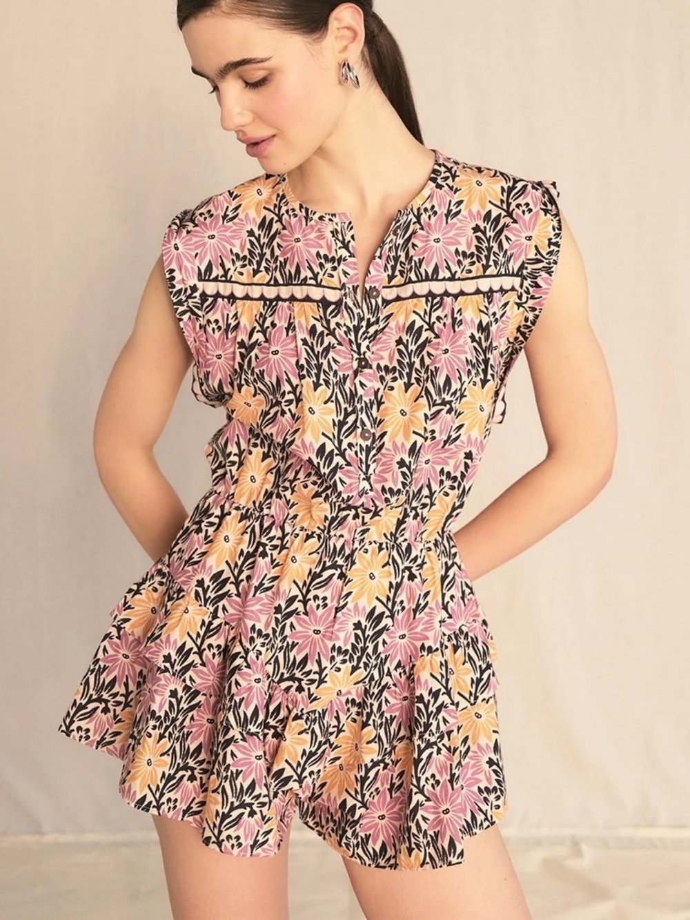 NWT SAYLOR NWT Xena Floral Batik Romper Multi Size S Cotton